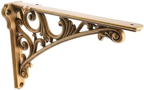 Decorative Shelf Bracket 6 inch, Antique Brass Shelf Brackets for Shelving, Heavy Duty Vintage, DIY Projects, Hardware Included, 2 Pack, 5.9x4.17x1.73 inch,Baroque Style