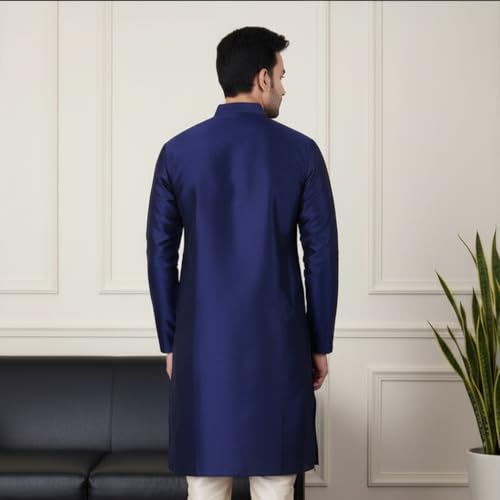 Image of Sadree Men's Silk Blend, Knee Length, Full Sleeve, Mandrin Collor, Solid Style, Attractive Colour, Solid Plain Kurtas