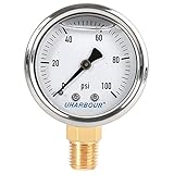 UHARBOUR Liquid Filled Fuel Pressure Gauge with 2' Dial and 304 Stainless Steel case, 0-100Psi, 2%...