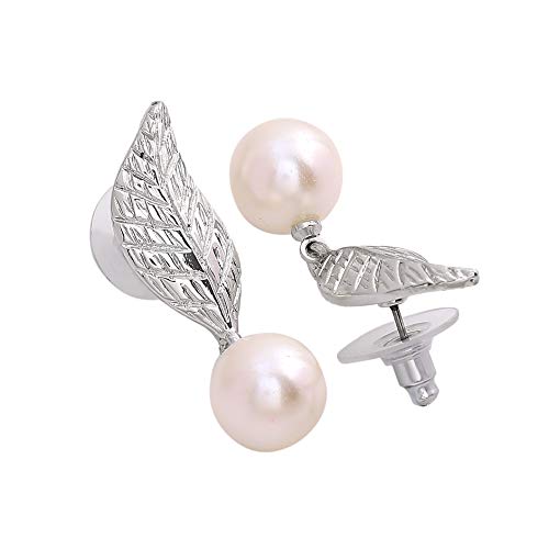 Rhodium Leaf Pearl Drop Earrings