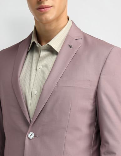 Image of Arrow Men's Pink Solid Notch Lapel Collar Long Sleeve Formal Polyester Tailored Fit Suit