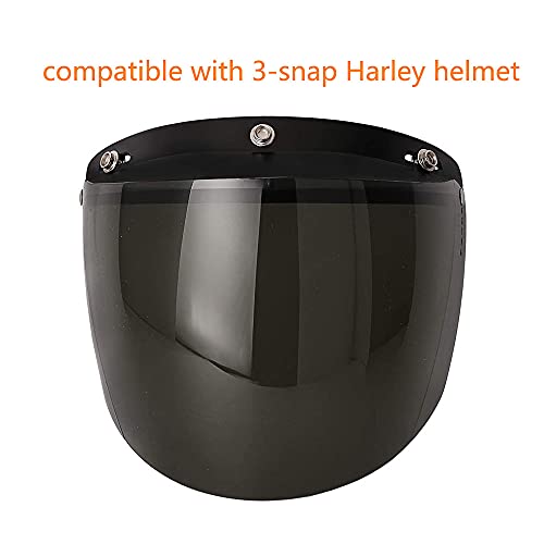 Motorcycle 3-Snap Helmet Windshield Lens Anti-UV Helmets Flip Up Face Visor Lens Smoke Compatible with 3-snap Harley Helmet