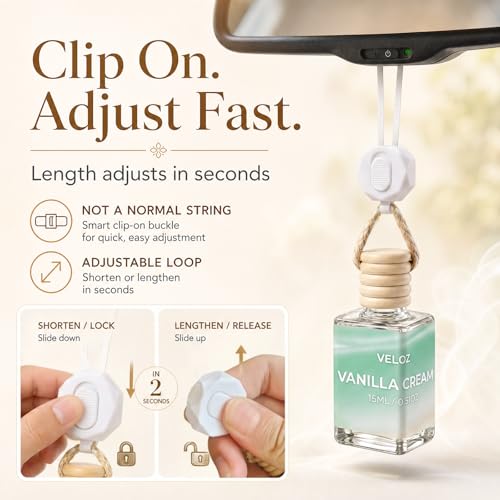 Image of Vanilla Cream Hanging Car Air Freshener Diffuser, 15ml Reed Wick Essential Oil Bottle with Adjustable Rearview Mirror Clip, Long-Lasting Car Scent for Cars SUVs Trucks