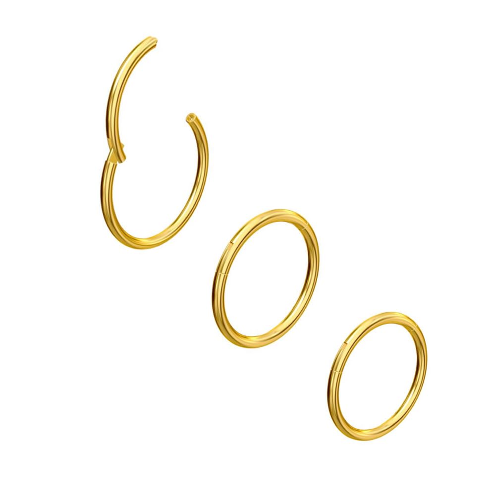 Body CAC 0.8mm/1.0mm/1.2mm/1.6mm/2.0mm/3.0mm/4.0mm/5.0mm/6.0mm Steel Hypoallergenic Clicker Hinged Nose Septum Ring Hoop with Colour Gold-Silver tone-Black-Rose gold — view 11