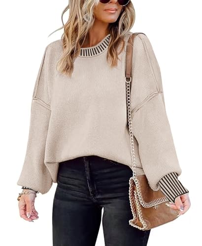 Image of ETCYY Womens Oversized Sweaters Fall 2026 Fashion Clothes Trendy Batwing Sleeve Colorblock Striped Knit Pullover Tops