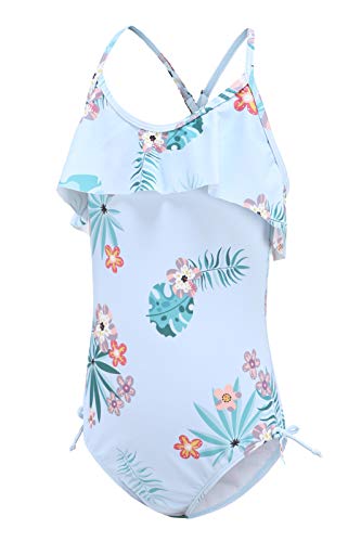 Big Girls One Piece Swimsuits Halter Bathing Suits Summer Ruffler Swimwear Size 14/12-16 Green Flower