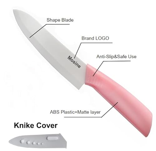 Mosine Kitchen Ceramic Knife Set - Super Sharp Knife Set Including 6" Chef Knife, 5" Slicing Knife, 4" Utility Knife, 3" Paring Knife, 1'' Peeler And Acrylic Block #TOP4