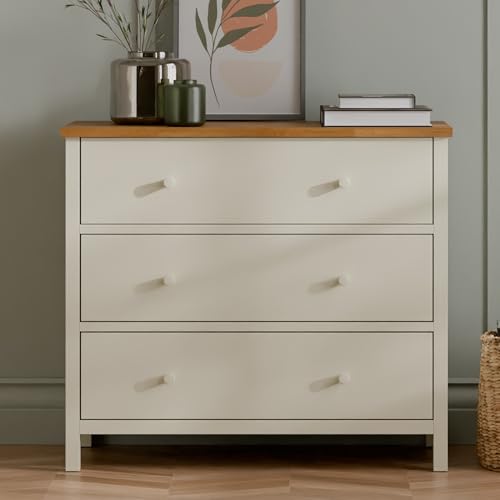 Julian Bowen Coxmoor Chest of Drawers – Wooden Dresser with 3 Drawers, Cream Sideboard for Bedroom and Living Room, 84x74cm – Ivory and Oak