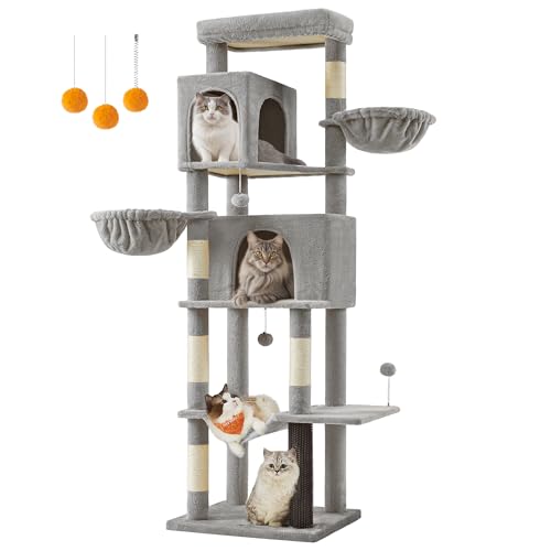 Feandrea Grand Arbre à Chat, Tour à Chat de 190,7 cm de Haut, Multi-Niveaux, avec 2 Niches, 2 Paniers, 5 Griffoirs, Toilettage Autonome, Perchoir, Hamac,...
