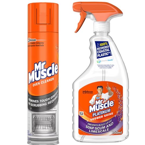 Image of Mr Muscle Platinum Shower Shine 750ml + Oven Cleaner 300ml | Bathroom & Kitchen Cleaning Combo | Removes Limescale, Soap Scum, Grease & Burnt Food | Powerful Deep Cleaning Formula (PACK OF 1)