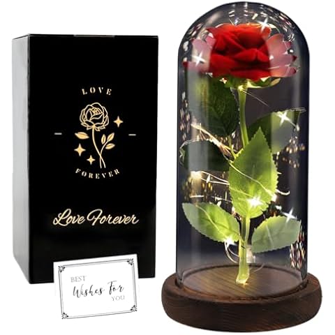 Birthday Rose Gifts, Rose Flower Gifts for Women, Beauty and The Beast Rose, Rose Flowers for Mother's Day Women Gift, Red Galaxy Rose Flowers in A Glass Dome for Girlfriend, Wife Cover