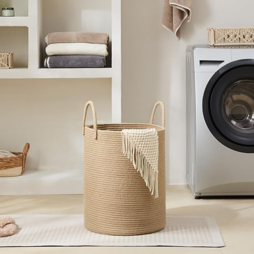 YOUDENOVA Cotton Laundry Hamper, 58L - Woven Collapsible Storage Basket - Jute Brown — view 5