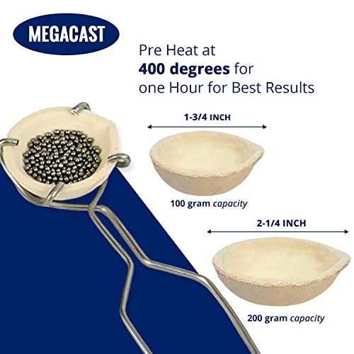 Megacast Small Melting Ceramic Crucible Dish Cup Set Of 2 Melting Gold Silver Copper Whip Tongs Handle 2A #TOP6