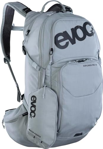 Evoc Explorer Pro 30, Zaino (Vestibilità Body Hugging, Sistema Air Flow Contact System, Scomparto Per Vescica D'idratazione Fino A 3L E Copertura Antipioggia, Taglia Unica), Argento - 3