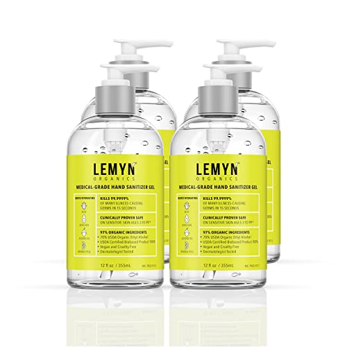 Lemyn Organics Medical Grade Hand Sanitizer Gel - 97% Organic - 12 Fl.oz. (Pack Of 4) #TOP6