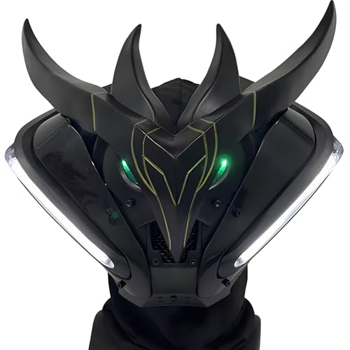 Fudaole Black Cyberpunk Techwear Mask Futuristic LED Cosplay Helmet for Raves Festivals Halloween & Streetwear Outfits