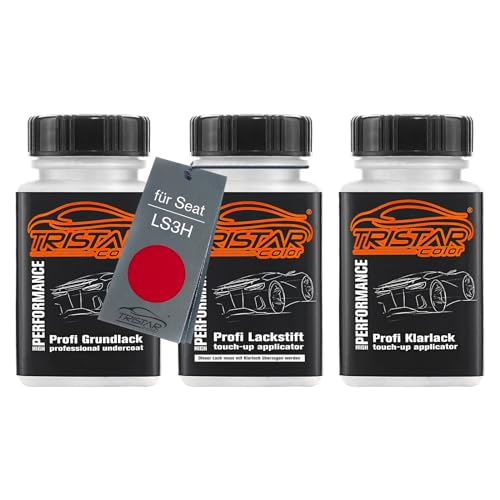 TRISTARcolor Autolack Lackstift Set für Seat LS3H Rojo Emocion/Emocionrot Grundlack Basislack Klarlack je 50ml