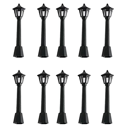 Mini Miniature Street Light Model, Railway Train Post Lamps, Black Lamp Outdoor Pathway Lantern Post for Dollhouse Decoration Micro Landscape Fairy Garden Lighting Accessories, Black 10Pcs