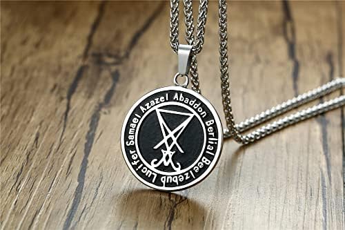 Gothic Lucifer Necklace Leviathan Cross Pendant Satan Satanic Samael Lilith Brimstone Symbol Jewelry Amulet Gift Stainless Steel Inverted Pentagram Baphomet Goat Necklaces for Men Women