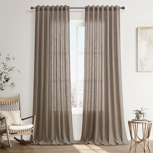 Joywell Extra Long Linen Curtains 102 Inches for Living Room Light Brown