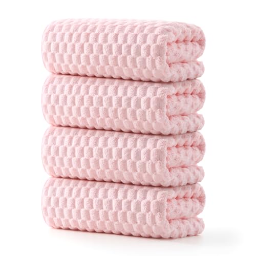 REDKISS 4 Pack Pink Microfiber Bath Towels - Extra Large Waffle Towels Set for Bathroom, Super Absorbent Towel Set of 4 Lagre, Quick Dry Bathroom Towel for Spa, Gym,Travel, Lint Free, Ultra Soft