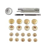 Juego de 50 cierres a presión, broches de metal, botones de presión, herramientas de instalación opcionales para ropa, bolsos, zapatos, artesanía en cuero (color: dorado con herramienta, tamaño: 15 mm