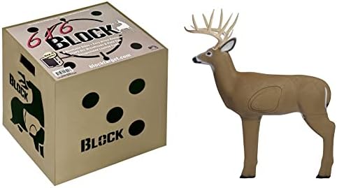 Block 6-Sided Arrow Archery Target with Polyfusion Technology, Black, 18 x 18 x 16 (B56700) & Shooter Buck 3D Deer Archery Target with Replaceable Core, Brown