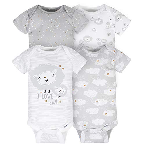 Gerber Baby 4-Pack Short Sleeve Onesies Bodysuits, I Love Ewe/Grey, Newborn