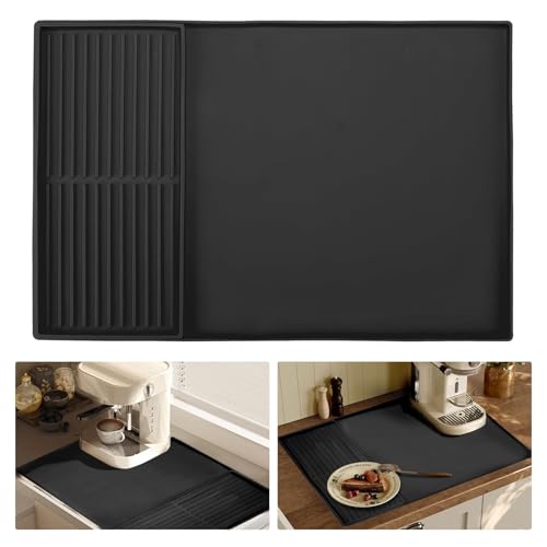 PWGHWG Alfombrilla Cafetera 61x40,5 cm Coffee Machine Mat Negro Alfombrilla Antideslizante Cafetera 2 en 1 Adecuado para Cafeterías Encimeras de Cocina Oficinas y Mesas de Comedor