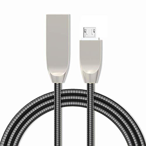 tecmac Metal Spring Micro USB Charging Cable | Fast Charge - Data Sync | 3.3 Feet (1 Meter) | Black