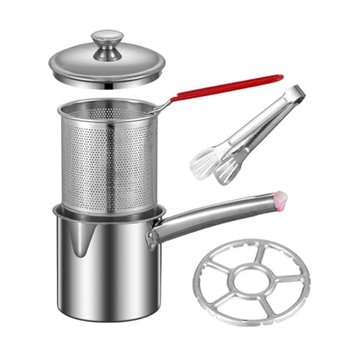 Jrifedptry Freidora de 1,8 L, olla pequeña para freidora, cestas multiusos de acero inoxidable, freidora profunda, olla de cocina para el hogar