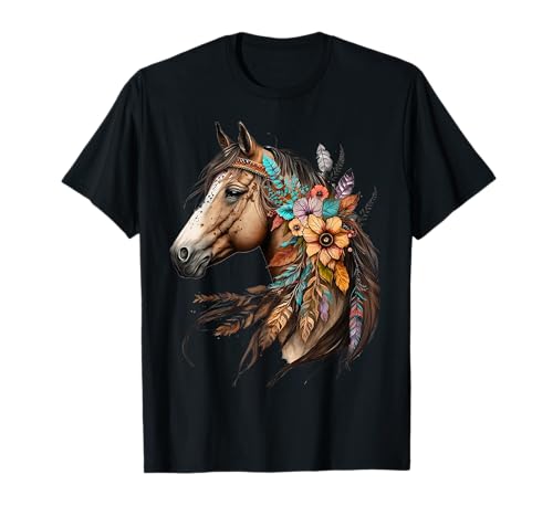 Floral Wild Horse Country Horse Riding T-Shirt