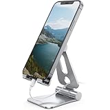アルミ 折り畳み スマホスタンド 角度調整 : コンパクト 持ち運び 折りたたみ 携帯 立て スマートフォン 置き 卓上 机 デスク アイフォン 縦 横 丈夫 アイホン アンドロイドに対応 銀 シルバー