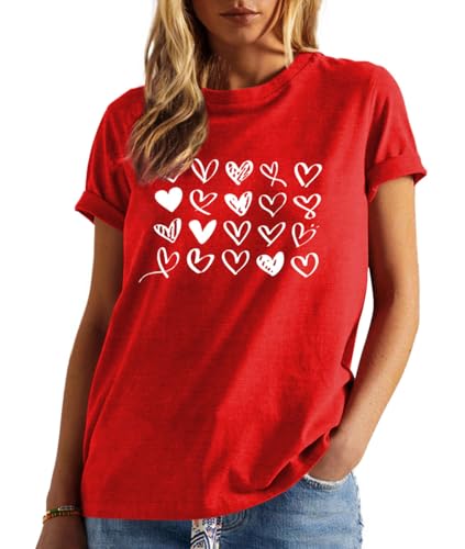 Image of Valentines Shirts for Women Valentine Love Heart Printed Graphic Tshirt Cute Girls Casual Top