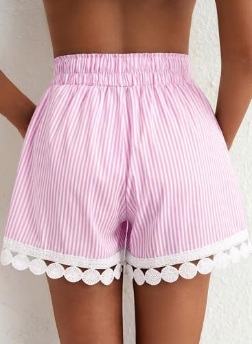 Image of Dokotoo Womens Shorts Summer Casual Loose Elastic Waist Drawstring Lace Boho Beach Cover Up Shorts