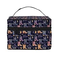 Stars Moon Cowboy Boots Print Makeup Bag Toiletry Bags, Cute Cosmetic Bags for Women, Large Travel Make Up Organizer Bag