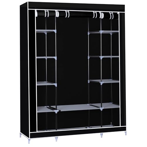 Herzberg, Armoire de Rangement, 4 étagères (2 en Haut et 2 en Bas),2 Barres de Suspension Mobiles revêtues de Poudre, Une Armoire Portable avec Une...