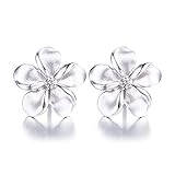 16mm Hypoallergenic 925 Silver Plumeria Flower Stud Earrings CZ Hawaiian Jewelry for Girls