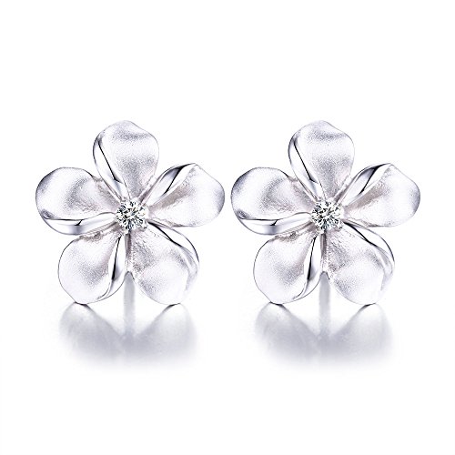 16mm 925 Silver Plumeria Flower Stud Earrings CZ Hawaiian Jewelry for Girls