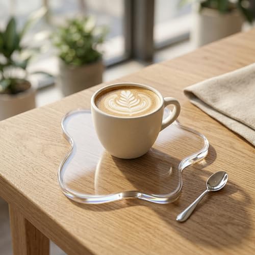 Image of GKD White Acrylic Coaster Blossom Star Design for Coffee Mug, Tea Cup & Glass (6 x 5.5 inch) Modern Table Decor Waterproof Heat Resistant (Transparent)