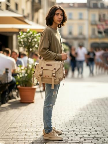Image of The House of tara Denim Cotton Canvas Sling Messenger Bag for Men and Women I Multipurpose Crossbody Bag I Travel Bag with Adjustable Strap | Unisex Sling Bag Crossbody Handbag for Office /Travel