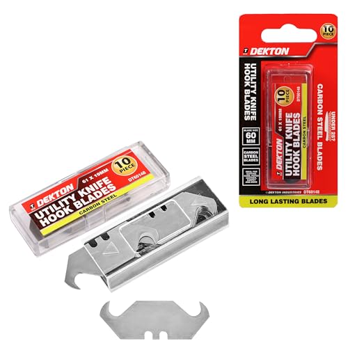 Dekton 10PC Hook Blade Set | Ideal for Precision Cutting, Carpet Installation, and More | Durable Steel Construction | Versatile Blades for Various Applications | Compatible with Most Utility Knives