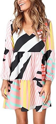 Amoretu Womens Tunic Dress Long Sleeve V Neck Casual Loose Flowy ...