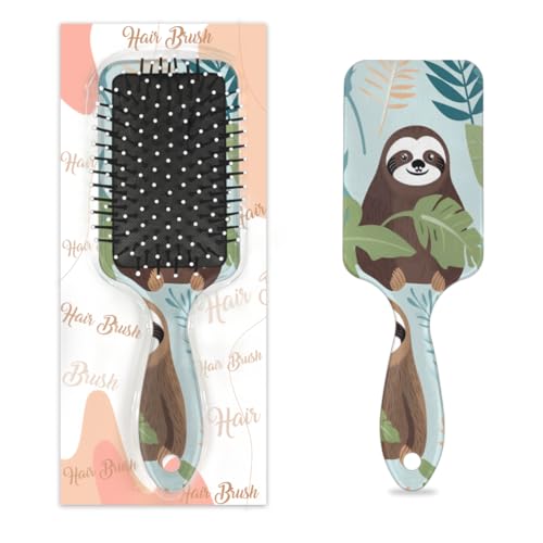 Cepillo para desenredar el cabello para mujeres y hombres, cepillo flexible de cerdas suaves (lindo perezoso tropical hoja de palma)