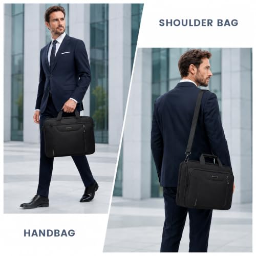 Image of EMPSIGN Laptop Bag Briefcase, 17.3 Inch Computer Bag Expandable Laptop Case for Men, Water Repellent Shoulder Messenger Bag for Work Business Travel Office-Black /Grey