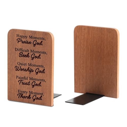 Christian Book Ends, Religious Book Ends, Christian Gifts for Women Men, Novelty Bookends Unique, Heavy Duty Wooden Bookends for Shelves Decorative(1 Pair, 4.72x6.69 Inches) - Moment