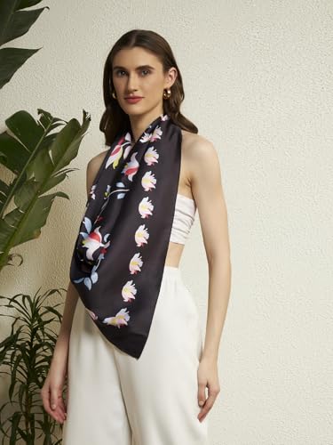 Image of Ravaiyaa - Attitude is everything Women Silk Digital Print Large Square Scarf Breathable Lightweight Neckerchief Printed Headscarf 40 inch x 40 inch Inch