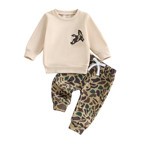 Image of Fufuriprefer Toddler Baby Boy Fall Clothes Camo Outfit Animal Embroidery Long Sleeve Sweatshirt Camouflage Pant Set