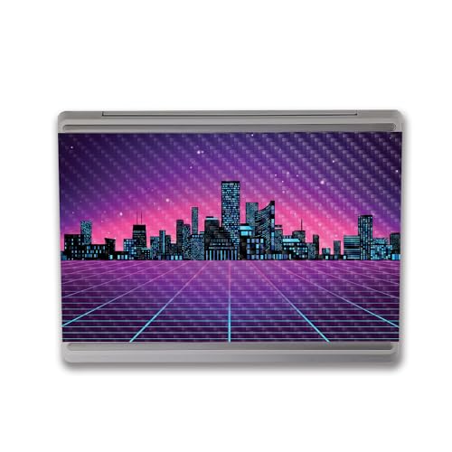 Image of MightySkins Carbon Fiber Skin Compatible with Microsoft Surface Laptop Go 3 (2023) Full Wrap Kit - Synthwave City | Protective Durable Textured Carbon Fiber Finish | Made in The USA
