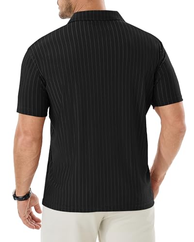 ZKMAN Men's Breeze Striped Polo, Moisture-Wicking Dry Fit Ultra Stretch | Breathable Cooling mesh stretch, Anti-sweat, Odour-resistant, Tailored athletic cut, Soft-touch, Wrinkle-resistant — view 3